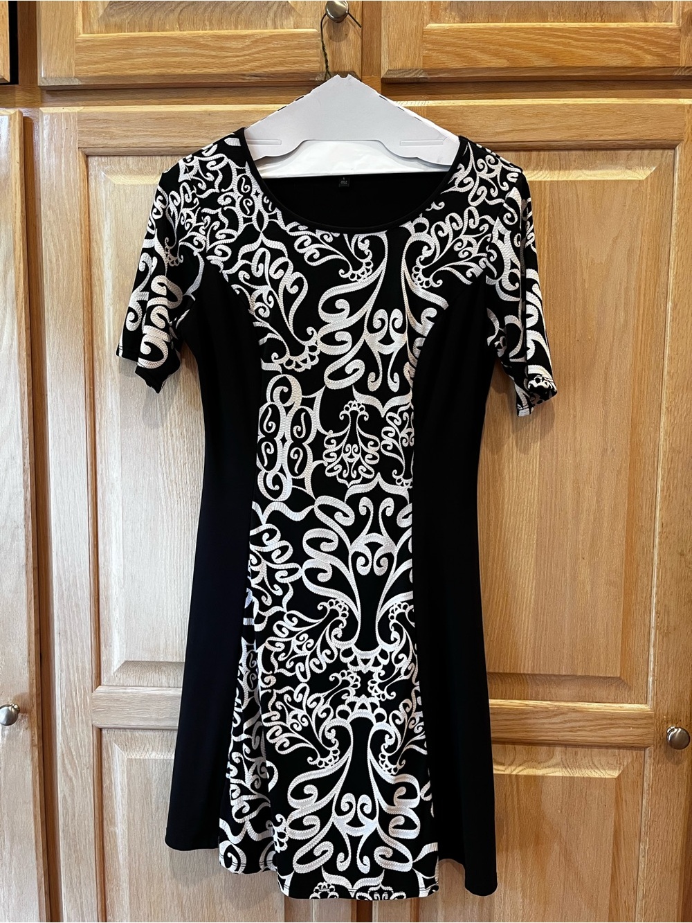Sami & Jo Black and White Patterned Fit-and-Flare Mini Dress